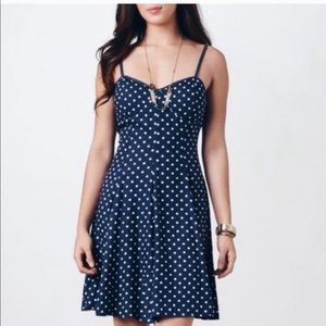 American Eagle Navy & White Polka Dot Skater Dress